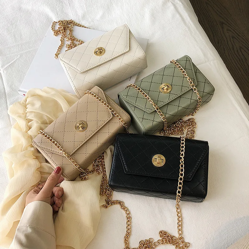 

Graceful Bag Women's 2019 New Style Embroidery Line Rhombus Chain Bag Korean-style Versatile Shoulder Lock Square Bag