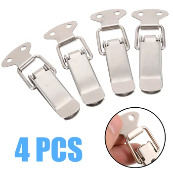 

4pcs Stainless Steel Buckle Snap Hasp Cabinet Luggage Closure Spring Loaded Toggle Tie DIY Metal Buckles Lock Fasteners Tools