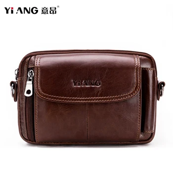 

YI ANG Genuine Cowhide Leather Belt Bags Multi-Fonction Waist Pack Mobile Bags Sling Bags Hook Bag Mini Shoulder Crossbody Bag