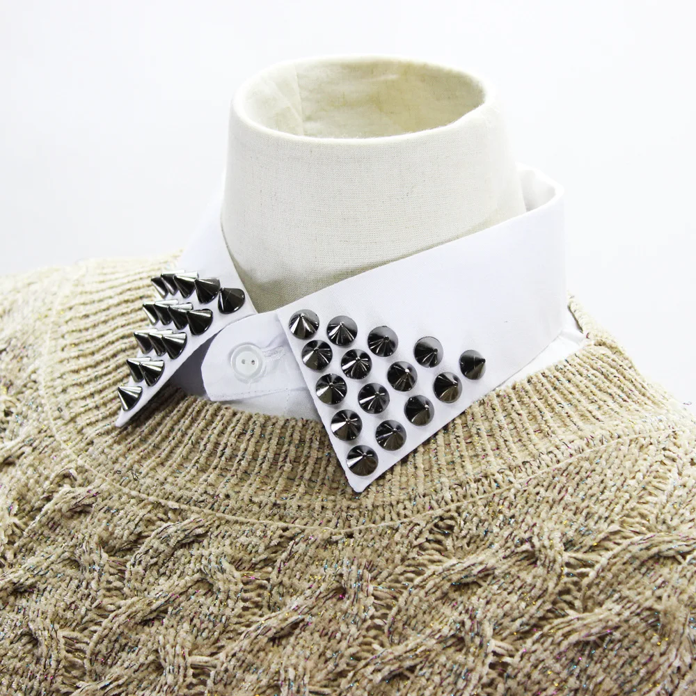 

Cotton Rivet Lapel Fake Collar for Women White Detachable Collar False Collar Ladies Removable Sweater Half Shirt Faux Col