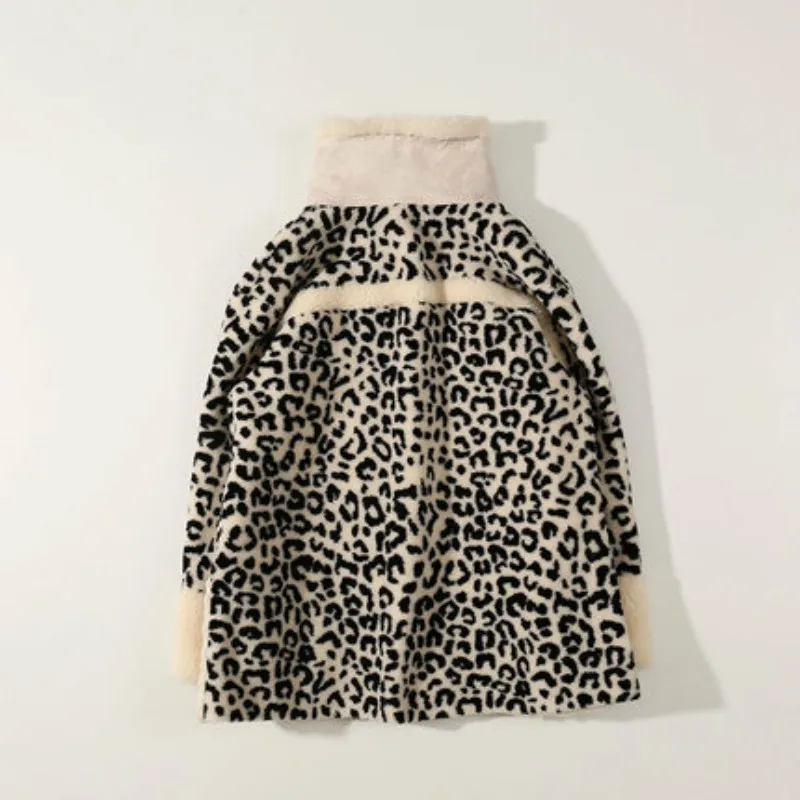 Fur Coat Leopard-print Camel Short Full Wool Pellet Sheep Shearling Lamb Hair One Piece