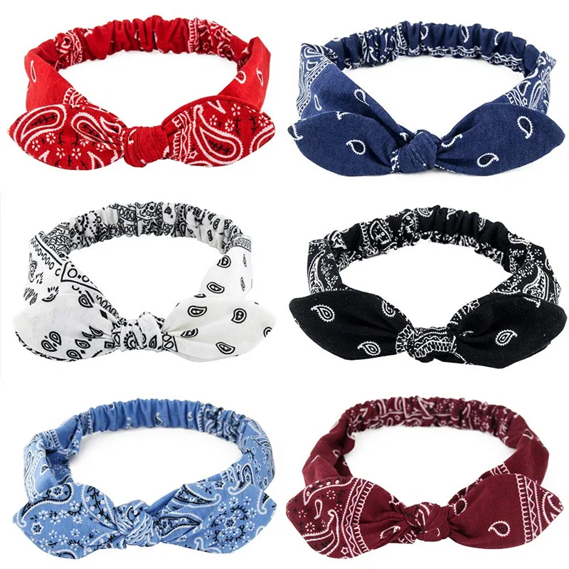 

Women Rabbit Ear Print Headbands Retro Hair Accessories Knotted Turban Bandage Bandanas Hairband Headwrap Hair Bands