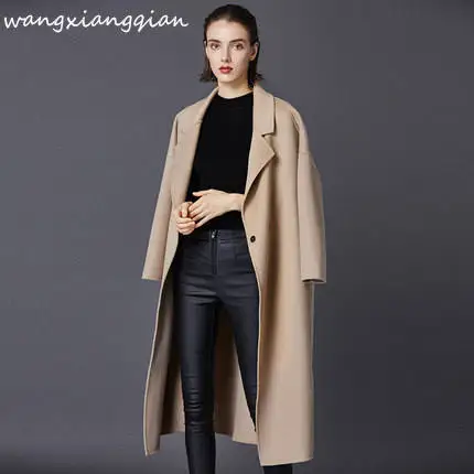496 Beige long Женское кашемировое пальто средней длины Новинка Хепберн ветер СВОБОДНЫЙ Модный повседневный большой размер осень зима шерстяное пальто женский A495 - Цвет: 496 Beige long