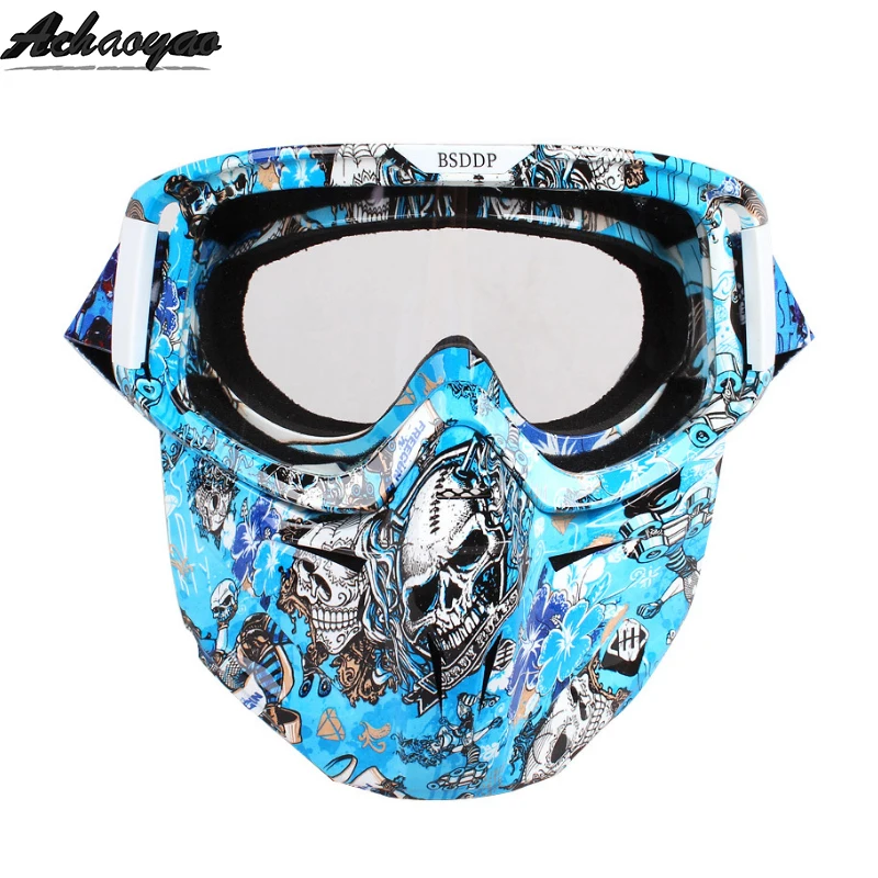 Винтажные мотоциклетные очки okulary Moto шлем очки ретро gafas Съемная модульная маска рот фильтр очки для мотокросса óculos - Цвет: 4