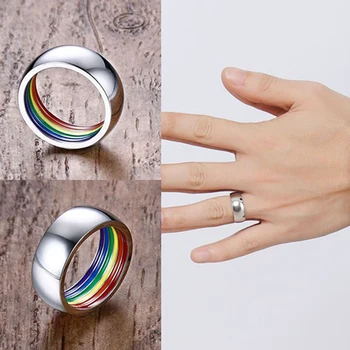 

Men Women Rainbow Gay Ring Colorful LGBT Homosexual Couple Rings Stainless Steel Wedding Band Lebian & Gay Rings Drop Shipping