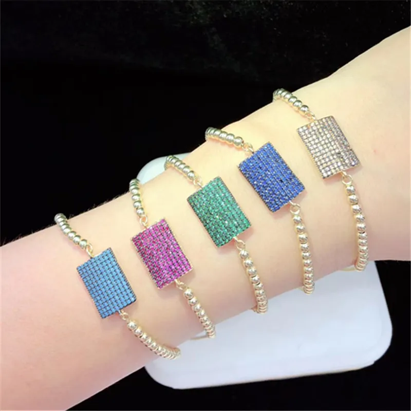 10 шт./лот, опт, латунный браслет, проложенный сплошной цвет, кубический цирконий, прямоугольный регулируемый браслет, модные ювелирные изделия