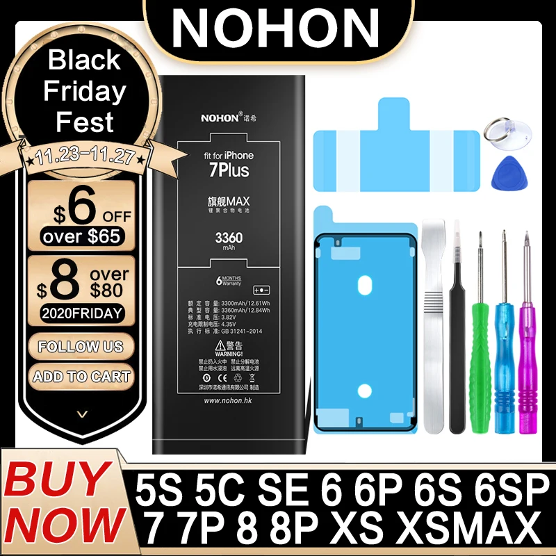 NOHON батарея для Apple iPhone 6 6S 7 8 Plus Xs Max аккумулятор 6Plus 7Plus 8Plus iPhone6 iPhone7 iPhone8 Замена литий полимерная