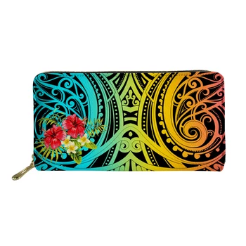 

THIKIN Long Wallet Female Polynesia Hibiscus Printing Zipper Large Card Purse Fashions Ladies Handbag Wristband Wallets Women