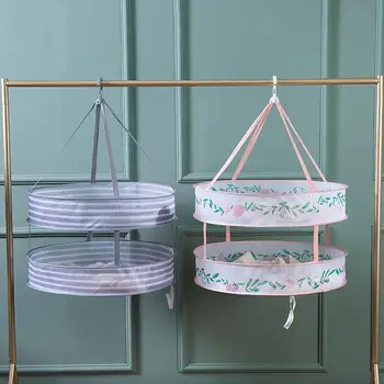 

60CM Portable Folding Drying Rack Dryer Net Mesh Basket Dryer Double Layer Clothes Laundry Hangers