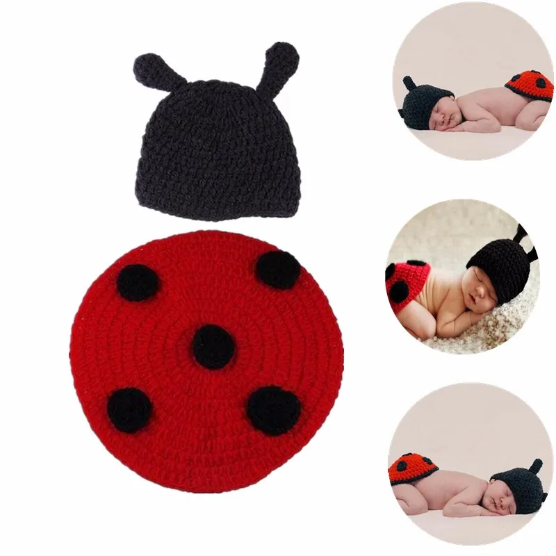 

Реквизит для фотосъемки новорожденных 0-6 месяцев красная и черная Божья коровка вязаная крючком хлопковая нить детский фото костюм одежда