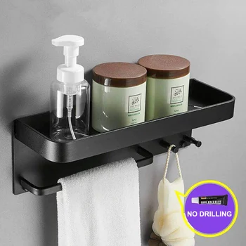 

Bathroom Shelf Wall Mount Shower Caddy Holder Bathroom Rack Towel Rail Adhesive Bath Storage Shelf Kitchen Organizer Wall Shelf