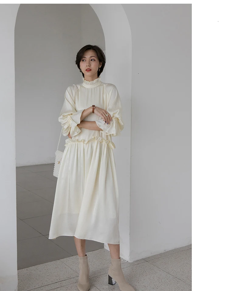 Stand Collar Women Dress Korean Style Solid Color Cotton Ladies Dress Autumn and Winter New Women Clothing L946
