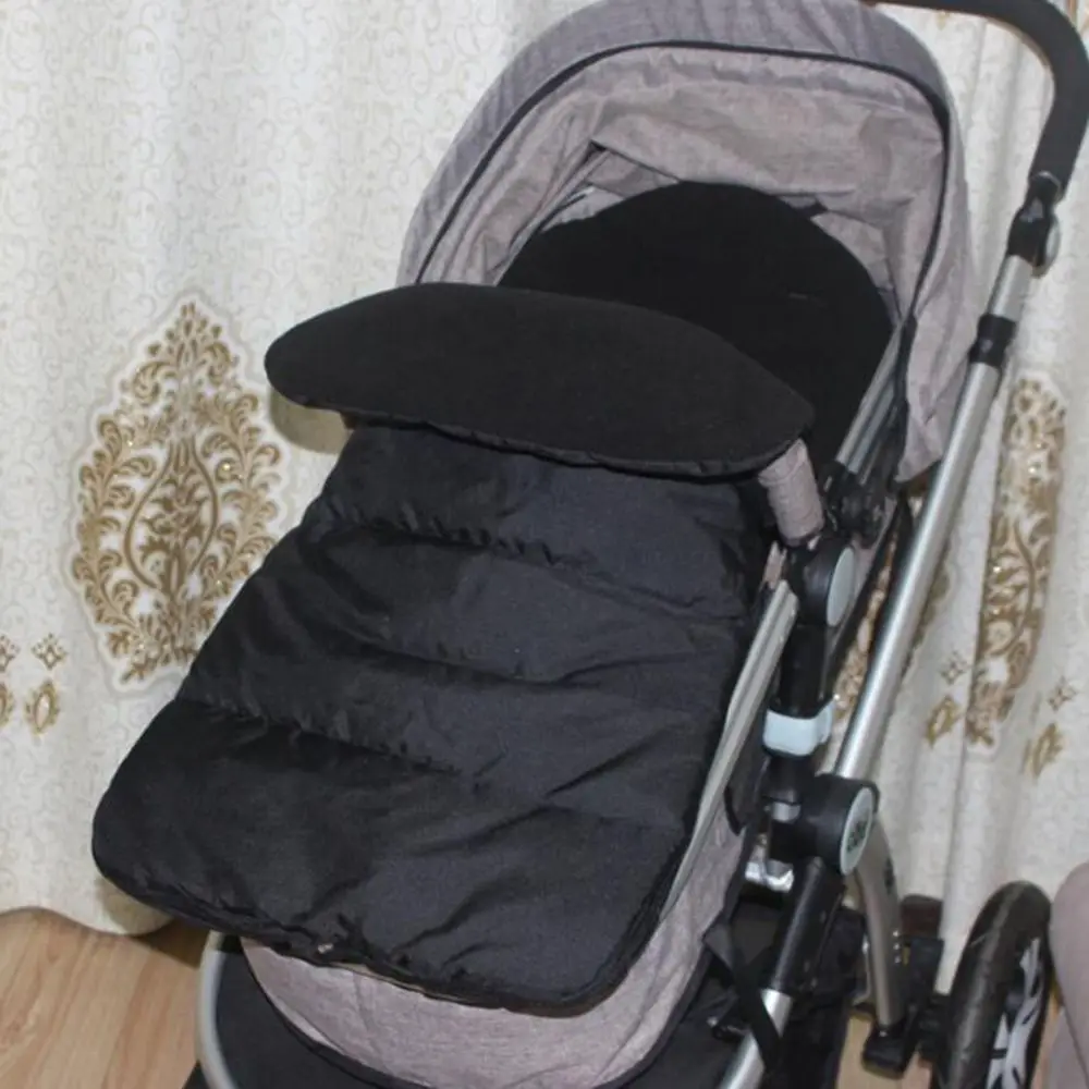 Baby Stroller Sleeping Bag Windproof Winter Autumn Baby Sleep Sack Bunting Bag Warm Foot Cover Newborn Cotton Seat Cushion Pad - Цвет: black