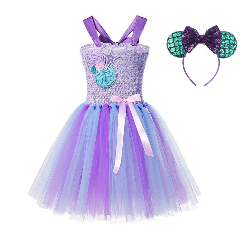 Dress Set 03 Связанные крючком бретели Платье русалки для девочек Карнавальный костюм детские мини фиолетовые платья Детские вечерние платья принцессы Ариэль на Хэллоуин пачка - Цвет: Dress Set 03
