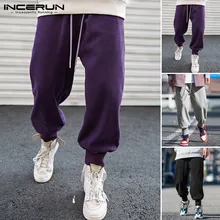 INCERUN, мужские однотонные Теплые повседневные спортивные штаны, для бега, удобные, с эластичной резинкой на талии, на шнурке, прямые штаны, модные мужские штаны, уличная одежда