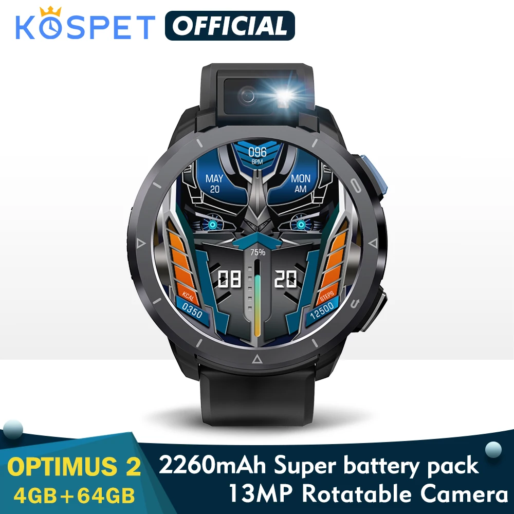 KOSPET Optimus 2 4G Smart Watch Men 4GB 64GB 13MP Camera flash 2260 mAh 1.6