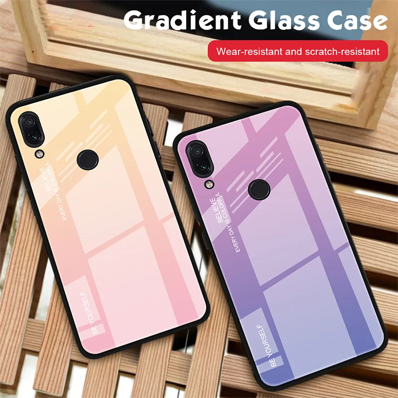 Чехол из закаленного стекла для Xiaomi Redmi Note 7 6 K20 Pro глянцевый чехол с градиентом 6A 5