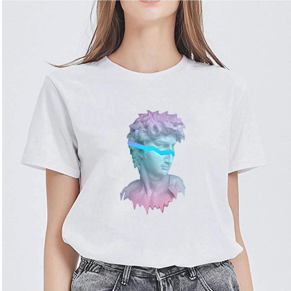 

High Quality Korean Trend T-shirt Gorgeous Michelangelo Print Women Short sleeve T Shirt Harajuku Top Casual Loose O-neck Tshirt