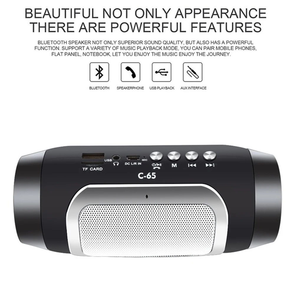 Портативная Bluetooth колонка с FM радио сабвуфером и держателем для