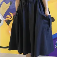 Стиль сафари, женские юбки с карманами, Женская Повседневная Свободная облегающая трапециевидная плиссированная юбка, винтажная длинная юбка с высокой талией, fw556