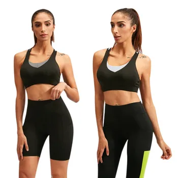 

Women's Sports Bra Running Fitness Vest Underwear Sexy Beauty Back Breathable Shockproof Crop Bra Set