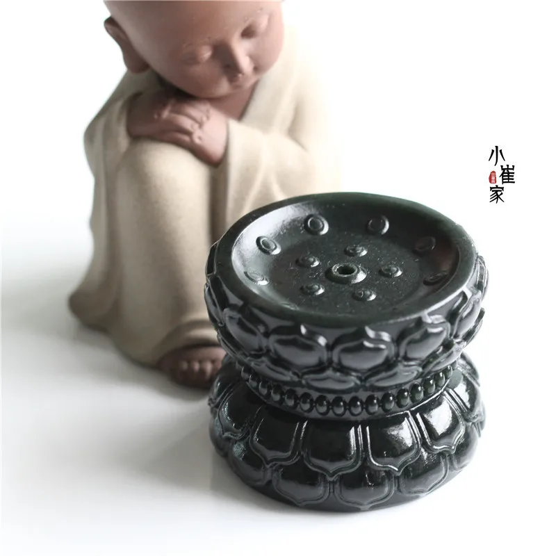 

Tsui House Natural Hetian Jade Gray Jade Seiko Carvings Handmade Lotus Incense Holder Small Decoration Indoor Small Jewelry Deco