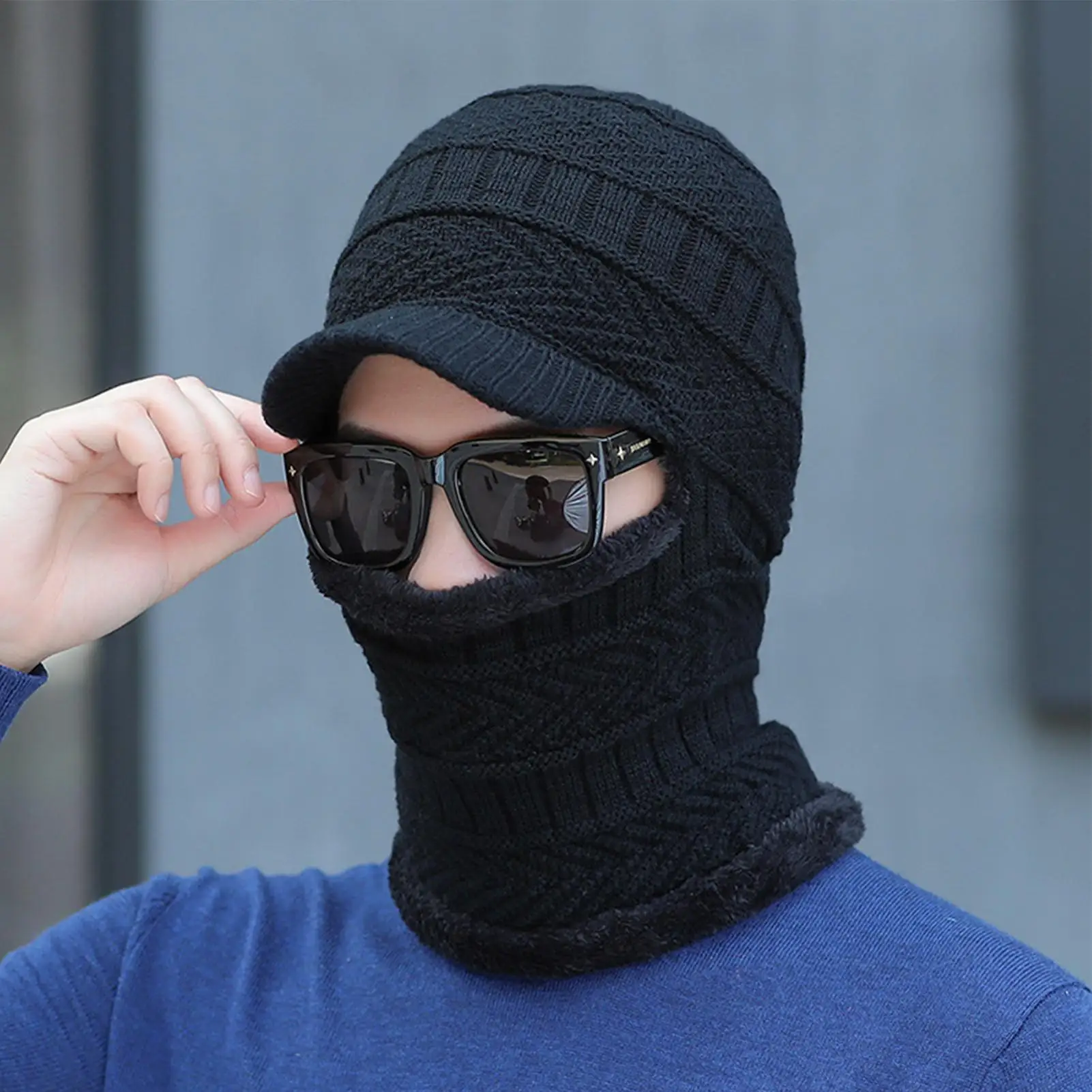 

Men Women Hats Winter Stretchy Knitted Hat Neck Gaiter Full Face Cover Warm Balaclava Thicken Soft Beanies Cap Female Male