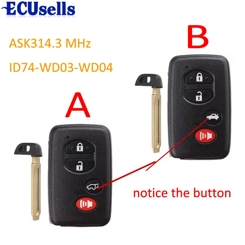 Смарт-карта-США(3+ 1-SUV) Кнопка ASK314.3MHz ID74-WD03-WD04 для Toyota Camry Yaris RV4 Reiz Vios Corolla Avalon 2008-2013