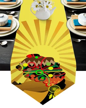 

Africa Black Women Dusk Landscape Table Runner Wedding Table Decor Flower Cake Tablecloth and Placemat Christmas Decor