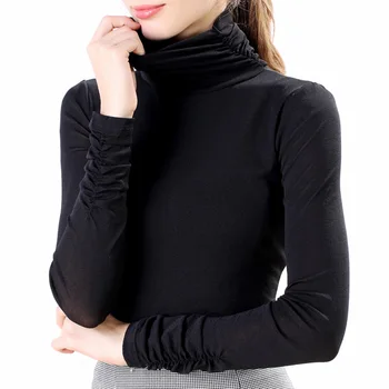 

2019 Black Lace Blouse Shirt Long Sleeve Plus Size Tops Fashion Woman Blouses Women Shirts Blusas Femininas Elastic Hight Neck