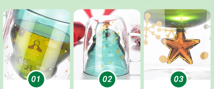 UNTIOR Рождественская елка, двухслойная кофейная чашка, 300 мл, двойные стеклянные креативные чашки, стакан, милые кружки, на год, подарки на день Святого Валентина