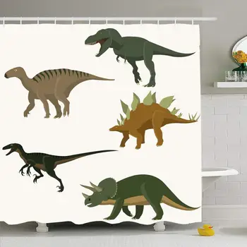 

Shower Curtain Set with Hooks 66x72 Set Dinosaurs Abstract Stegosaurus Tyrannosaurus Triceratops Ankylosaurus Animals Wildlife