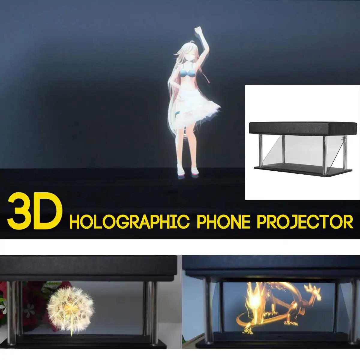 3D мобильный телефон голограмма коробка дисплей стенд проектор Пирамида голограмма дисплей роскошный витрина для 3,5-6 дюймов использования