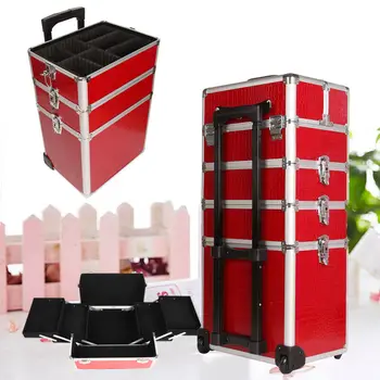 

Yonntech Women Multi-layer Large-capacity Cosmetic Case Nail Tattoo Rolling Luggage Beauty Bag Trolley Makeup Suitcase