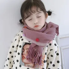 155 см детский кашемировый шарф унисекс с большими кисточками и помпонами, Детские теплые шарфы для шеи, мягкий снуд на ощупь