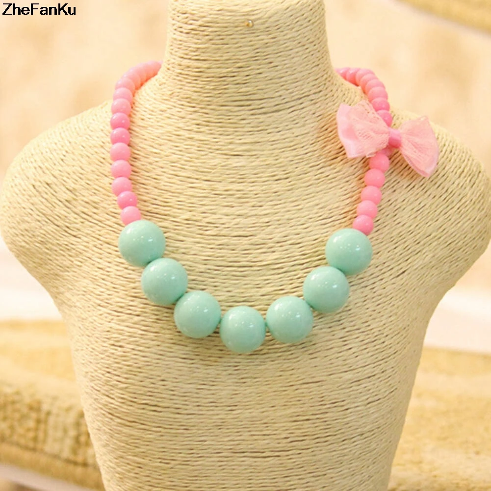

New Bow Jewelry Beads Necklace Little Girl Baby Kids Princess Necklace For Party Dress Up Birthday Gifts