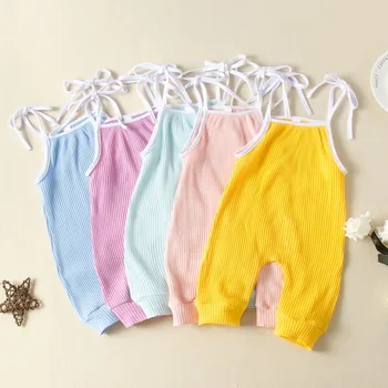 

Newborn Baby Girl Clothes Off Shoulder Solid Color Strap Romper Jumpsuit Outfits Sunsuit3