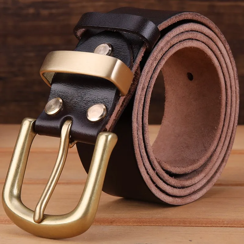 Ремень мужской из 2020 натуральной кожи с пряжкой твердой латуни|genuine leather men belt|mens