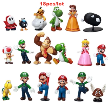 

18Pcs/lot 3-7cm Anime Action Figure Super-Mario Bross Bowser Luigi Koopa Yoshi Model PVC Figure Toys Kid Children Gifts Hot Sell