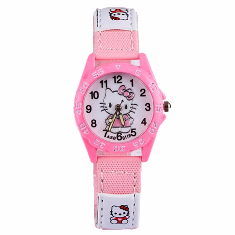 Детские кварцевые наручные часы Hello Kitty с кожаным ремешком и розовым красным 3