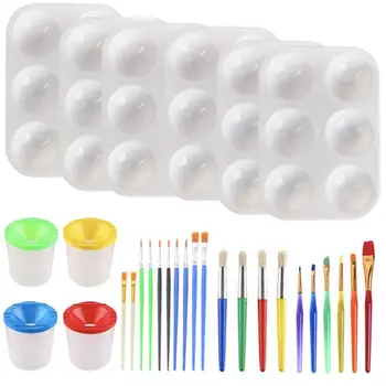 

30 Pcs Paint Cups with Lids No Spill Paint Cups with Paint Brushes and Paint Tray Palettes Cups for Watercolor Acrylic Art Class