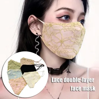 

5PC Fashion Women Lace Reusable Breathable Safe Double-layer Face Mask Reuseable Mouth Mask Mouth Mask Washable Mouth Cover Clot
