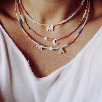 2020 New Style Colorful Crystal Beads Shell Heart Necklace For Women Bohemian Personalized Jewelry Gift Letter Choker бижутерия