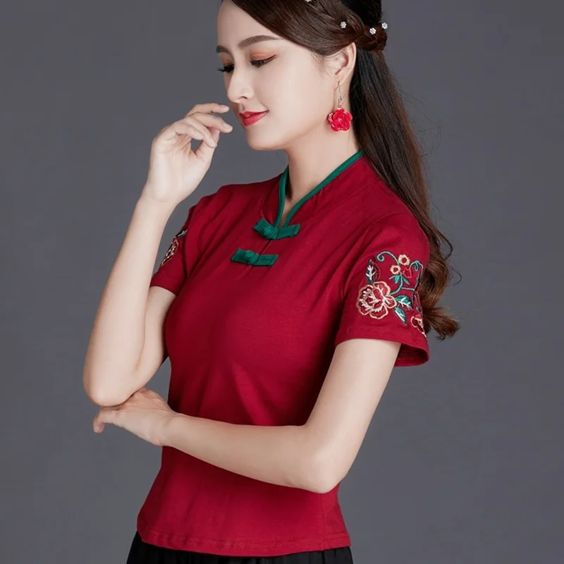 Women Chinese Shirt Ladies Chinese Tops Women Chinese T Shirt Oblique Shanghai Shirt Qipao Cheongsam Top Style Clothing