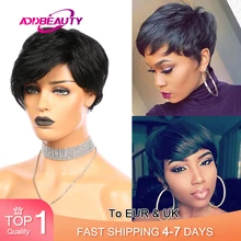 Aliexpress - Straight Short Bob Wigs With Bang Pixie Cut Straight Ombre Color AliQueen Brazilian Remy Human Hair Wig Machine Made Wigs 6 Inch