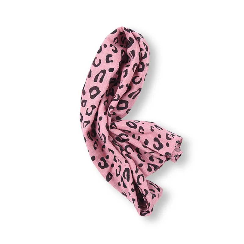 Детский шарф для девочек; хлопковые и льняные теплые шарфы с леопардовым узором на зиму