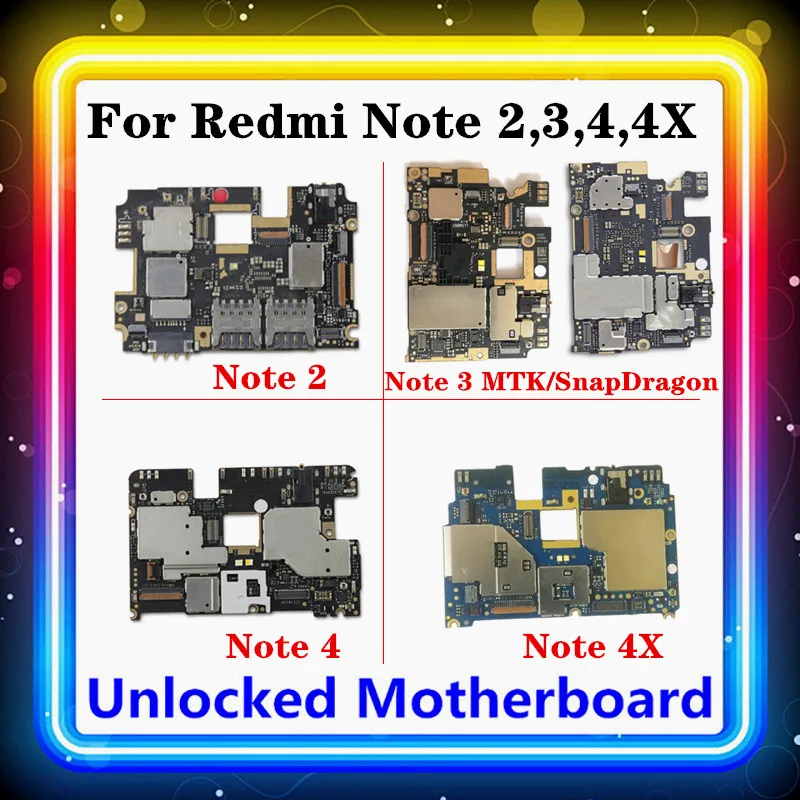 Материнская плата для Xiaomi Hongmi Redmi Note 2 3 4x с чипами обновленная ОС Android MIUI 16 ГБ/32 ГБ/64