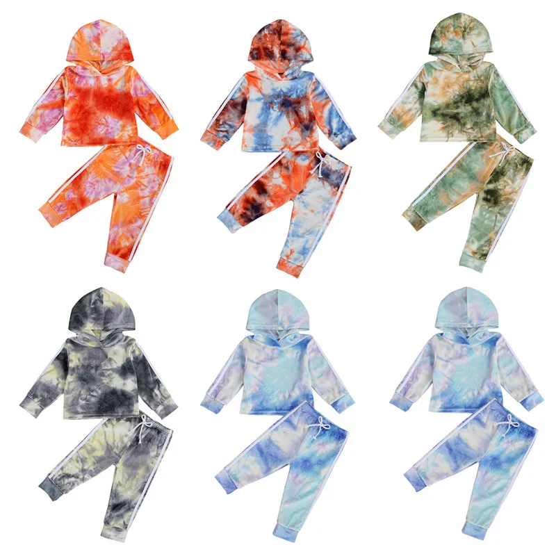 

2021 Winter Baby Girl Clothes Set for Kids Casual Tie Dye Hoodies Sweatshirt+Pnats 2Pcs Children Girls Tracksuit Clothing