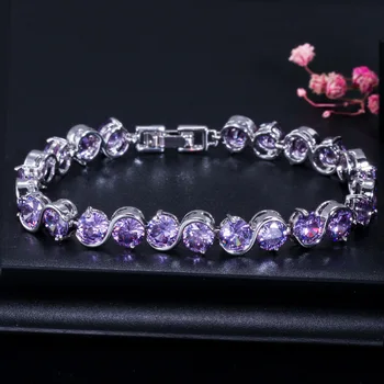 

Women's S925 Sterling Silver AAA Zircon Bracelet Engagement Wedding Gift Jewelry Gemstone Sapphire Amethyst Emerad Bracelet