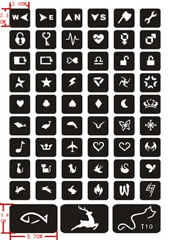 

57pcs Small Glitter Tattoo Sjablonen Cat Crown Heart Popular Henna Stencils for Body Finger Wrist Ankle Airbrush Tattoo Stencil
